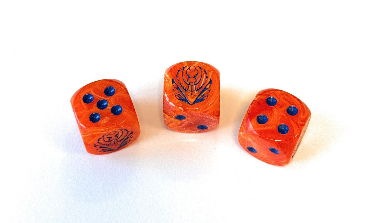 Weaver Courts Logo on Peach Marbled Dice with Navy Blue Pips- 24 per pack