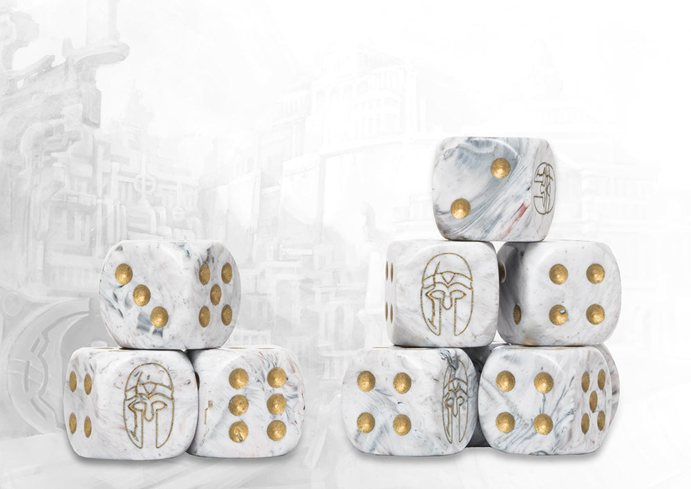 City States Logo on Light Grey Marbled Dice with Gold Pips- 24 per pack