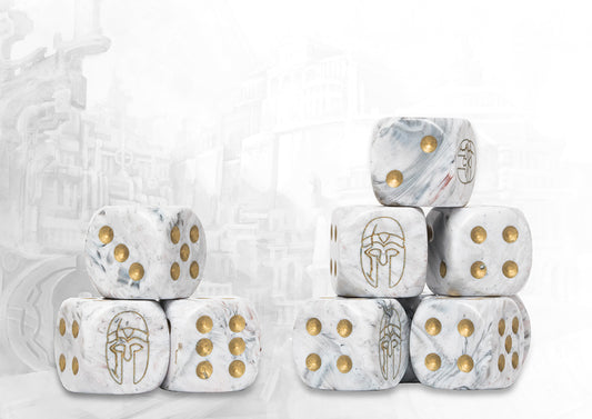 City States Logo on Light Grey Marbled Dice with Gold Pips- 24 per pack